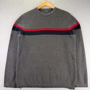 Cherokee Men Charcoal Gray Red Black Stripe Crew Neck Long Sleeve Sweater Medium
